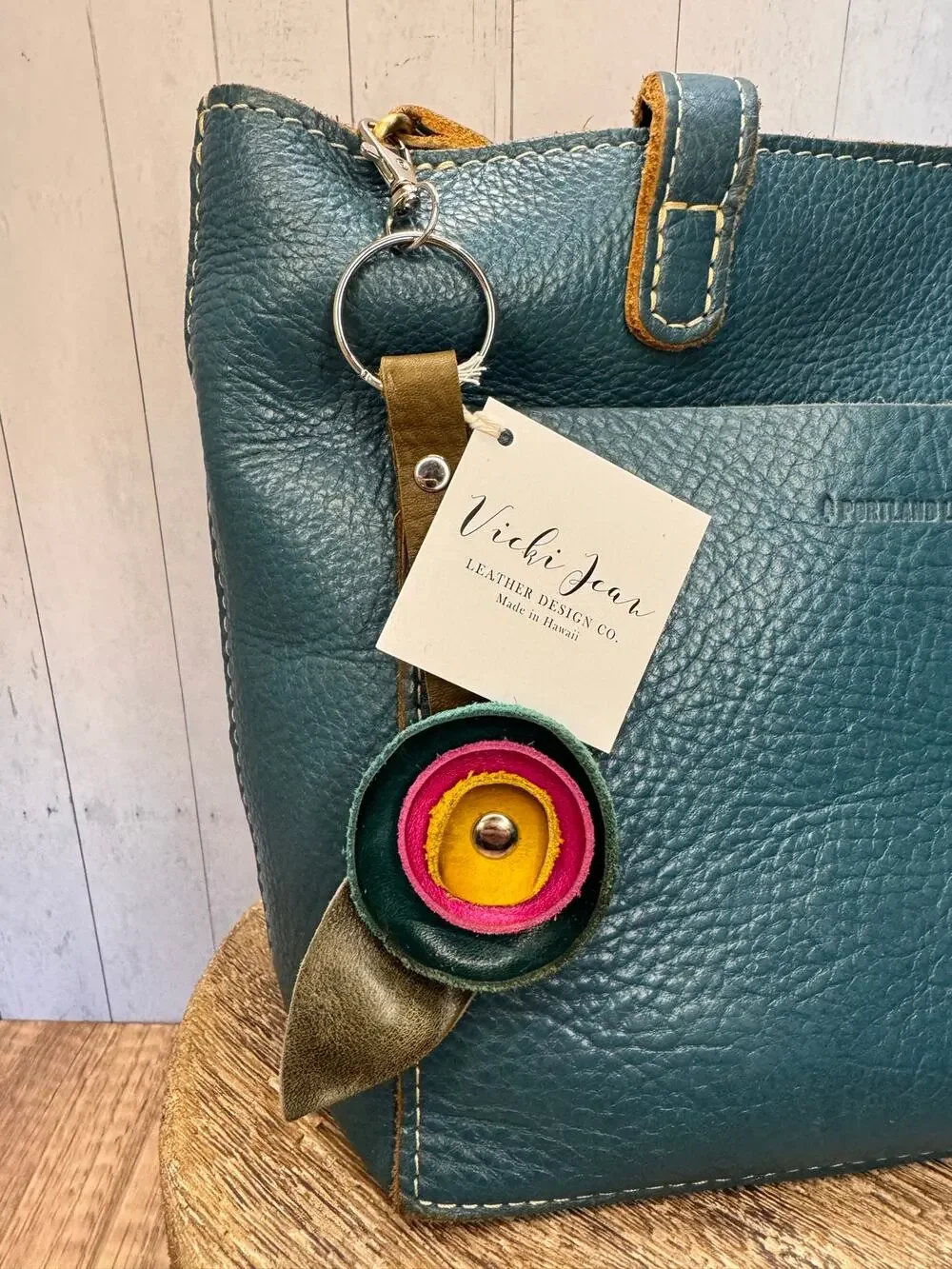 Genuine Leather Round Flower Purse Charm Blue Hot Pink Lime Boho Bag Charm